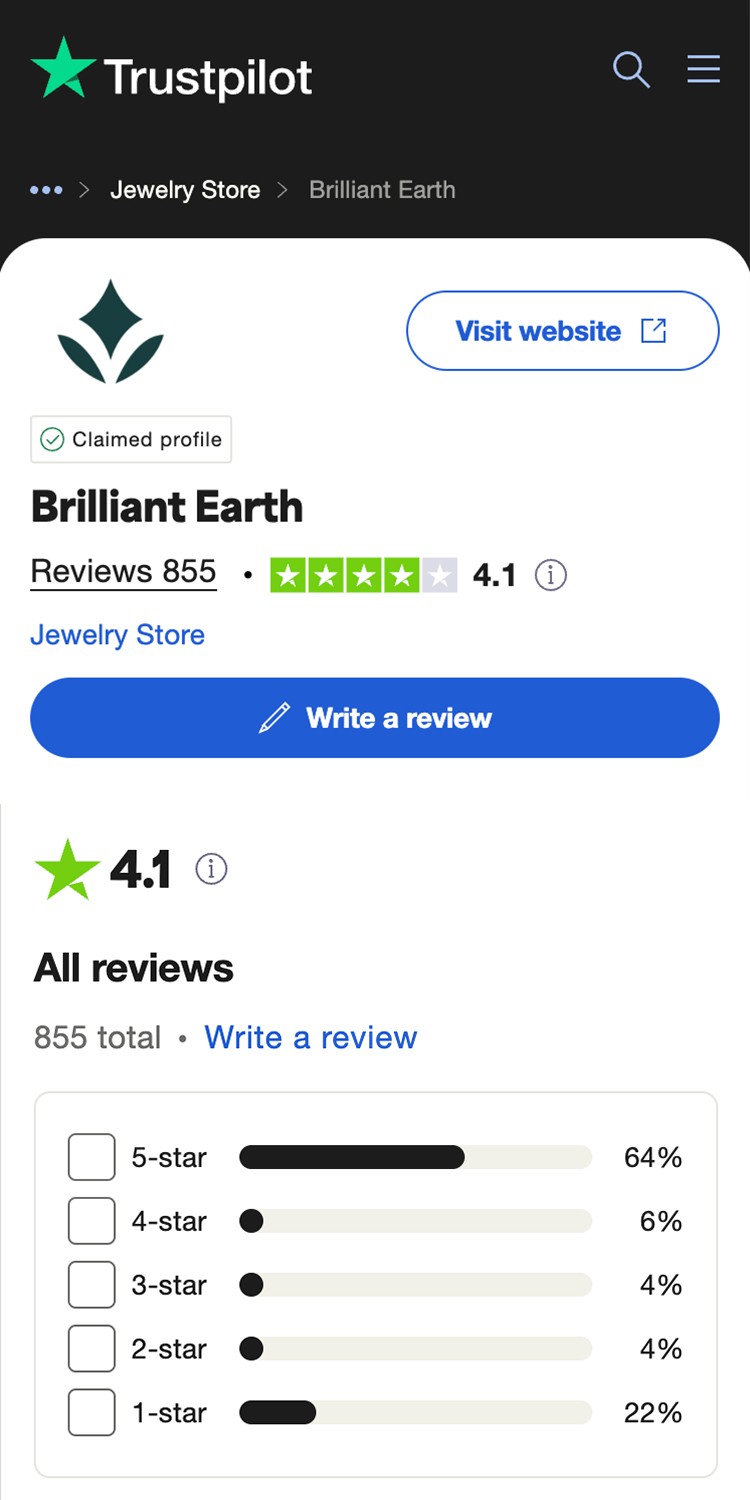 Brilliant Earth Trustpilot 3 June 2025