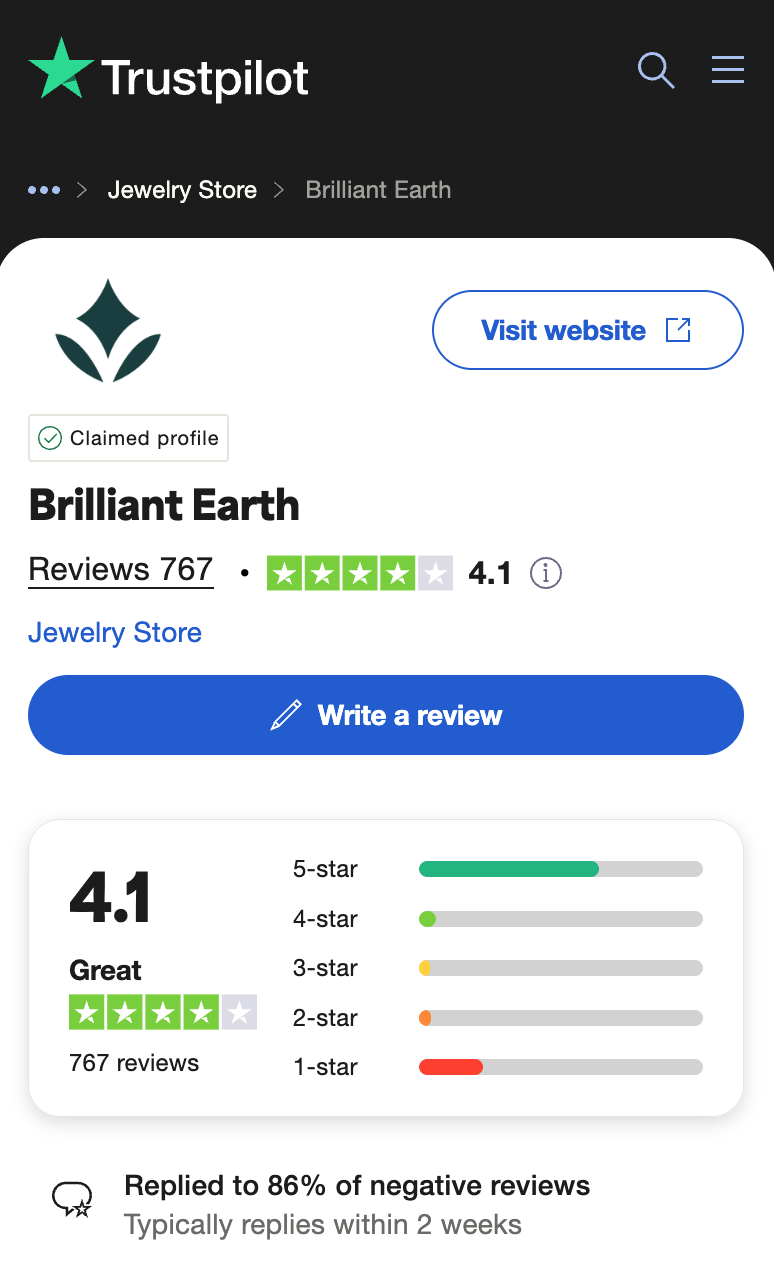 Brilliant Earth Trustpilot