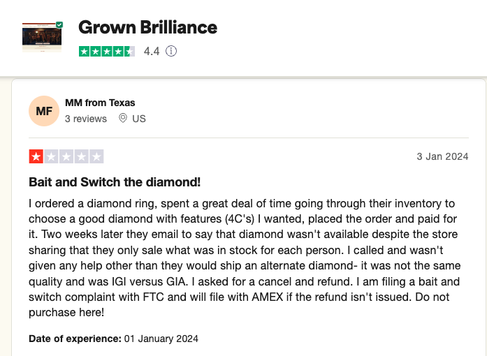 MM (Grown Brilliance), customer service