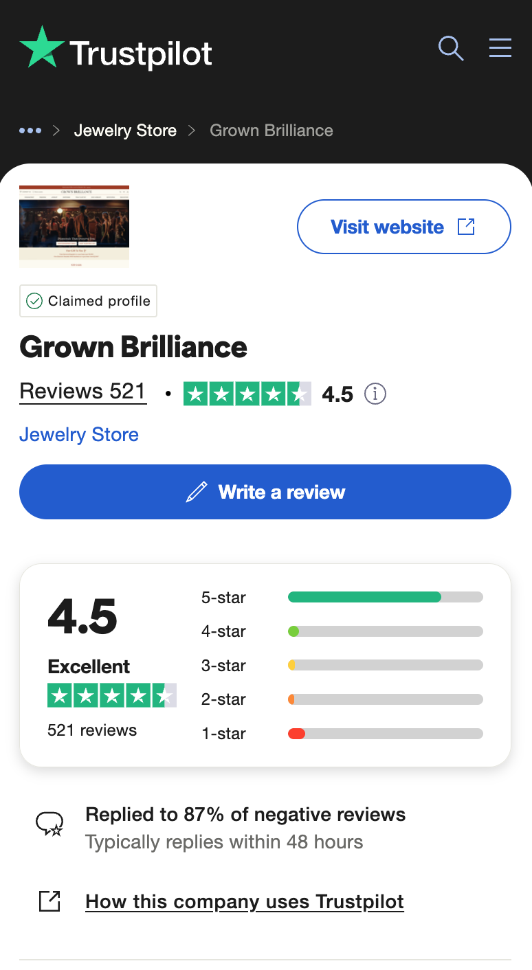 Grown Brilliance Trustpilot